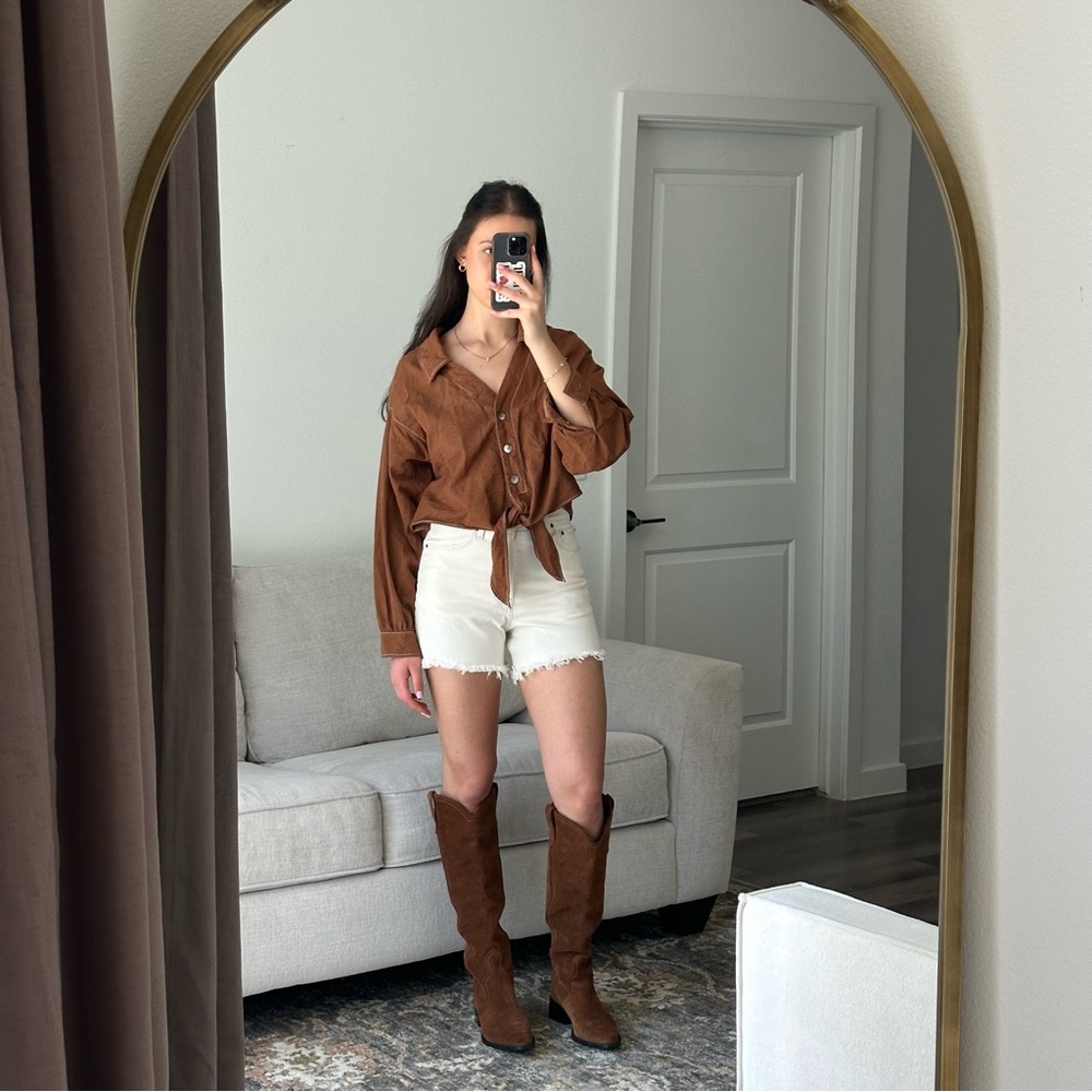 Zara brown cropped shirt large